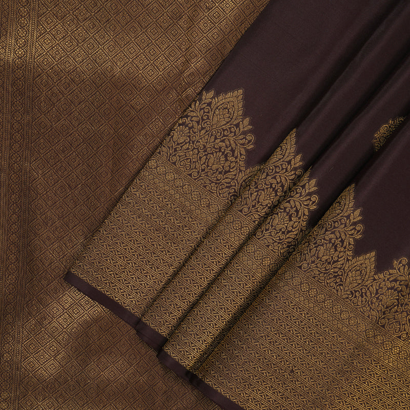 Hayagrivas Handloom Dark Brown Kanjivaram Silk Saree KBF210E39-11