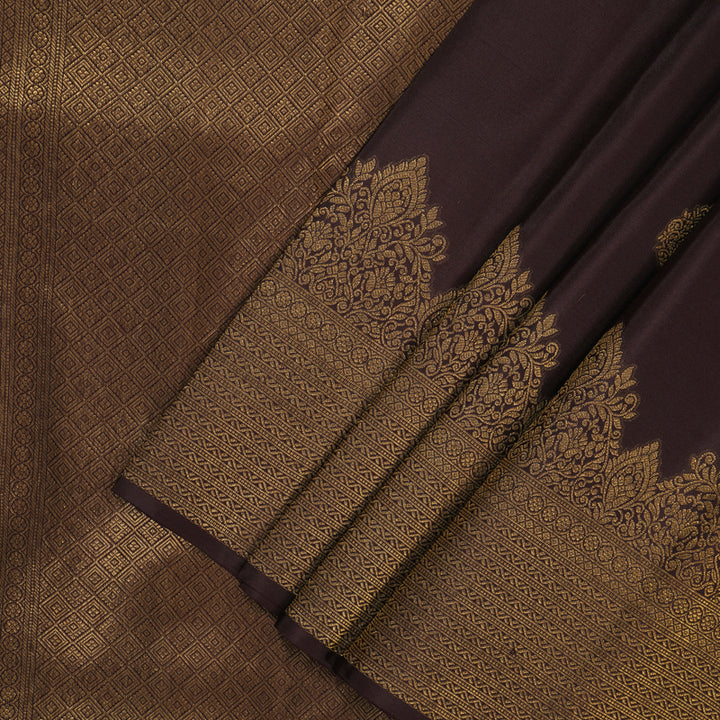 Hayagrivas Handloom Dark Brown Kanjivaram Silk Saree KBF210E39-11