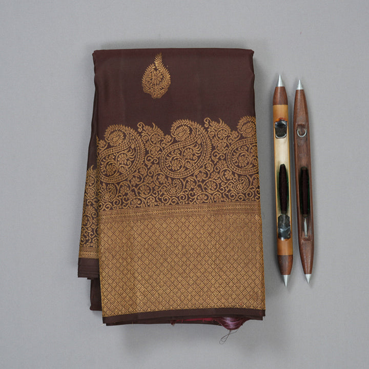 Hayagrivas Handloom Dark Brown Kanjivaram Silk Saree KBF210E39-3