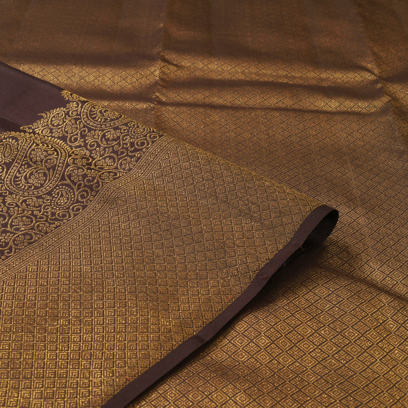Hayagrivas Handloom Dark Brown Kanjivaram Silk Saree KBF210E39-3
