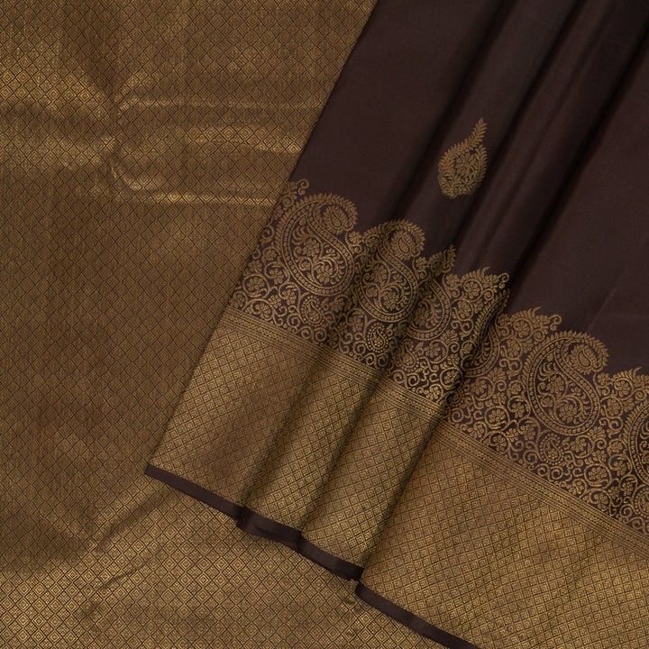 Hayagrivas Handloom Dark Brown Kanjivaram Silk Saree KBF210E39-3