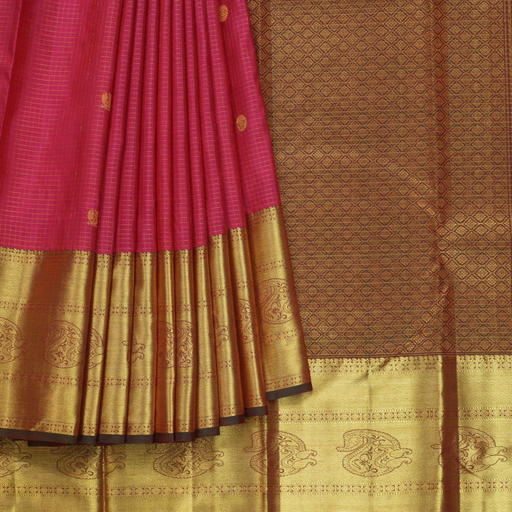 Hayagrivas Handloom Pink Kanjivaram Silk Saree with Manthalir Border KBF210E4-3