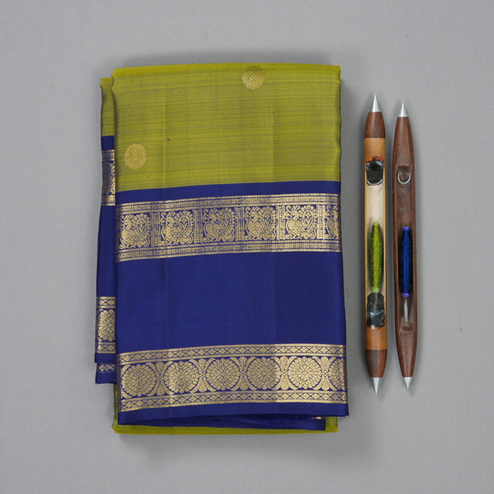 Hayagrivas Handloom Olive Green Kanjivaram Silk Saree with Dark Blue Border KBF210E6-1
