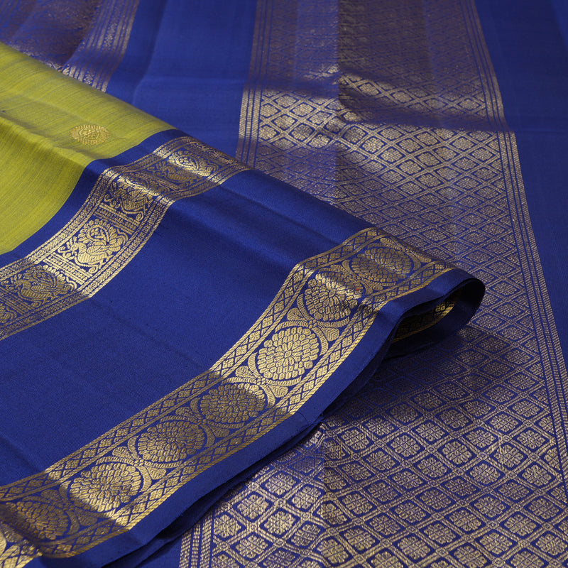 Hayagrivas Handloom Olive Green Kanjivaram Silk Saree with Dark Blue Border KBF210E6-1