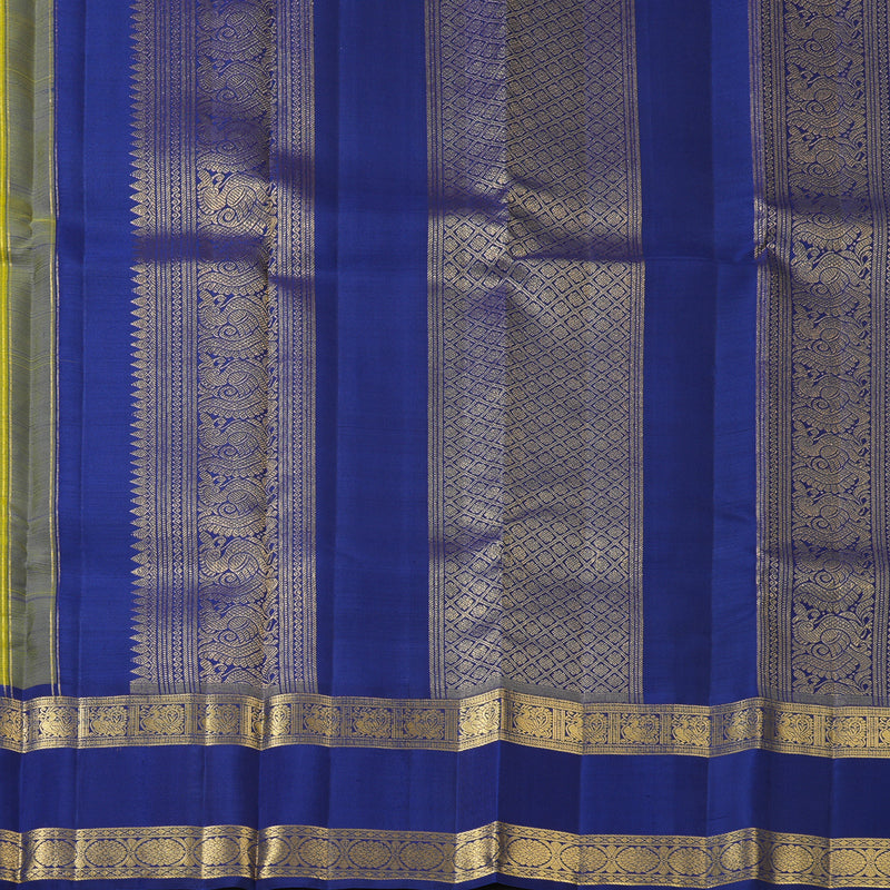 Hayagrivas Handloom Olive Green Kanjivaram Silk Saree with Dark Blue Border KBF210E6-1