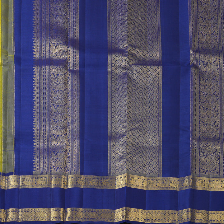 Hayagrivas Handloom Olive Green Kanjivaram Silk Saree with Dark Blue Border KBF210E6-1
