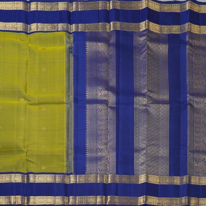 Hayagrivas Handloom Olive Green Kanjivaram Silk Saree with Dark Blue Border KBF210E6-1
