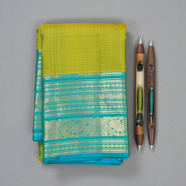 Hayagrivas Handloom Lime Green Kanjivaram Silk Saree KBF210E7-3