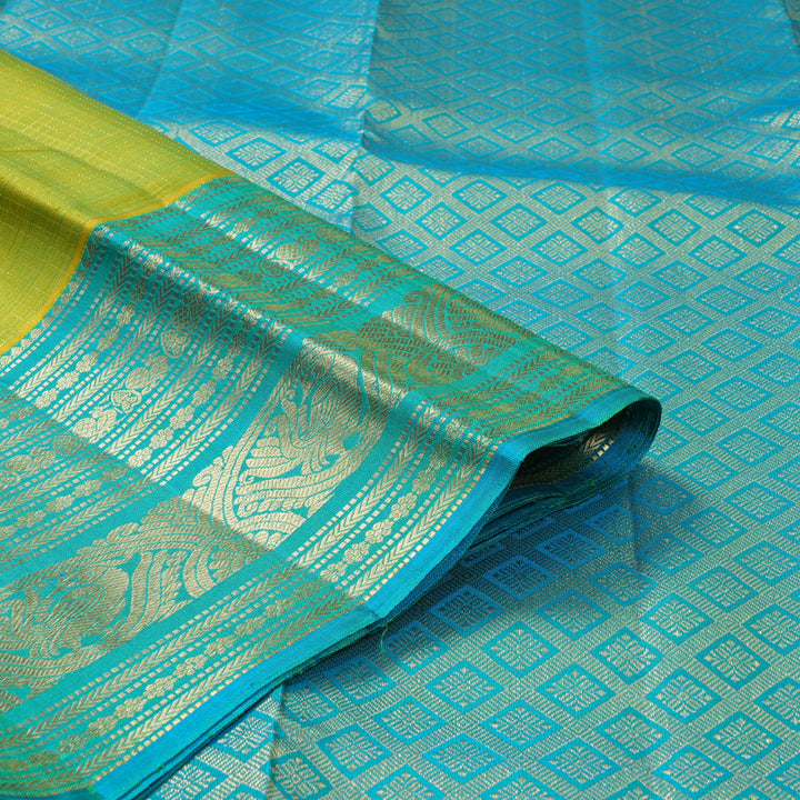 Hayagrivas Handloom Lime Green Kanjivaram Silk Saree KBF210E7-3