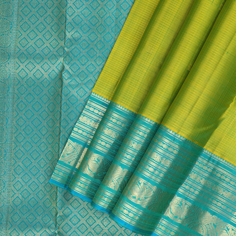 Hayagrivas Handloom Lime Green Kanjivaram Silk Saree KBF210E7-3