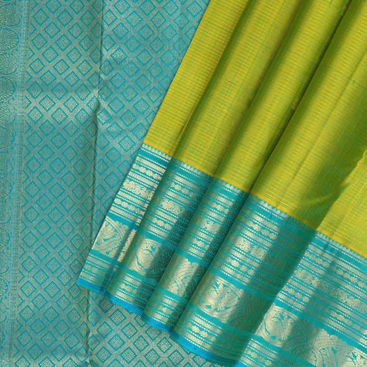 Hayagrivas Handloom Lime Green Kanjivaram Silk Saree KBF210E7-3