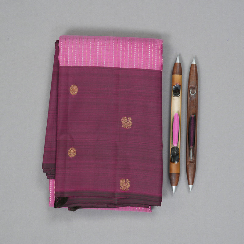 Hayagrivas Handloom Persian Pink Kanjivaram Silk Saree with Dark Purple Border KBF210E9-1