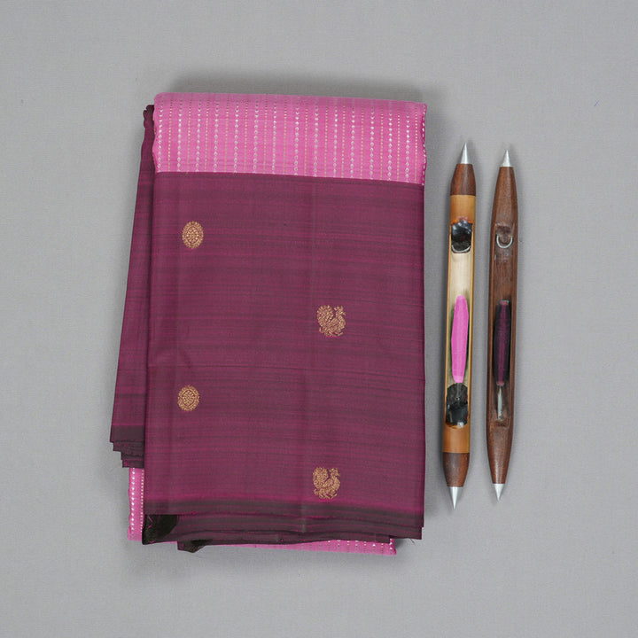 Hayagrivas Handloom Persian Pink Kanjivaram Silk Saree with Dark Purple Border KBF210E9-1