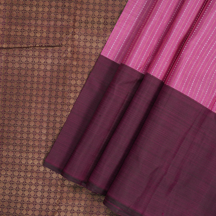 Hayagrivas Handloom Persian Pink Kanjivaram Silk Saree with Dark Purple Border KBF210E9-1