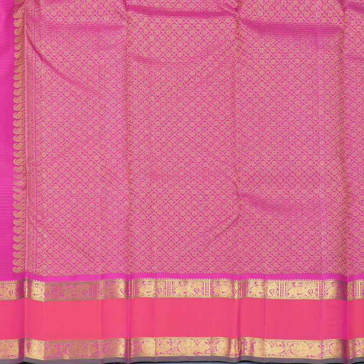 Hayagrivas Handloom White Kanjivaram Silk Saree with Orangish-Pink Border KBF211E10-1