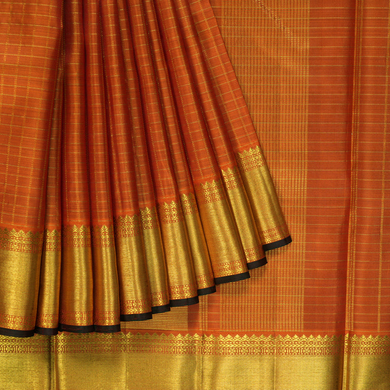 Hayagrivas Handloom Rust Orange Kanjivaram Silk Saree KBF211E12-1