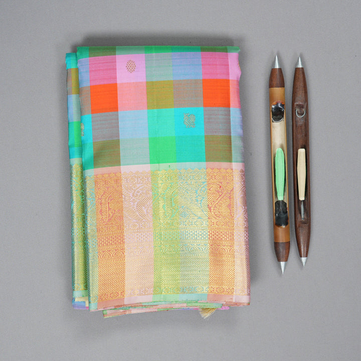 Hayagrivas Handloom Multicolour Checks Kanjivaram Silk Saree KBF211E17-1