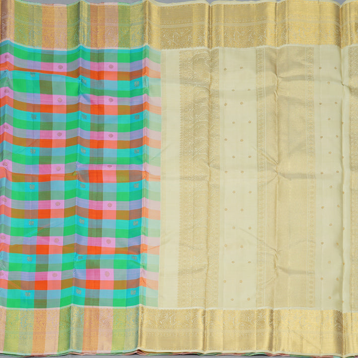 Hayagrivas Handloom Multicolour Checks Kanjivaram Silk Saree KBF211E17-1