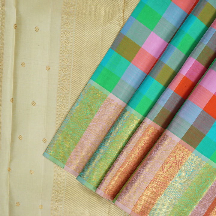 Hayagrivas Handloom Multicolour Checks Kanjivaram Silk Saree KBF211E17-1