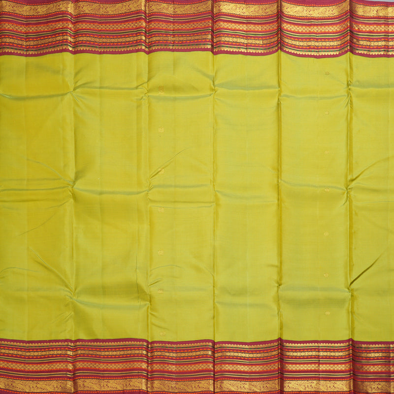 Hayagrivas Handloom Fluorescent Green Kanjivaram Silk Saree with Maroon Border KBF211E9-2