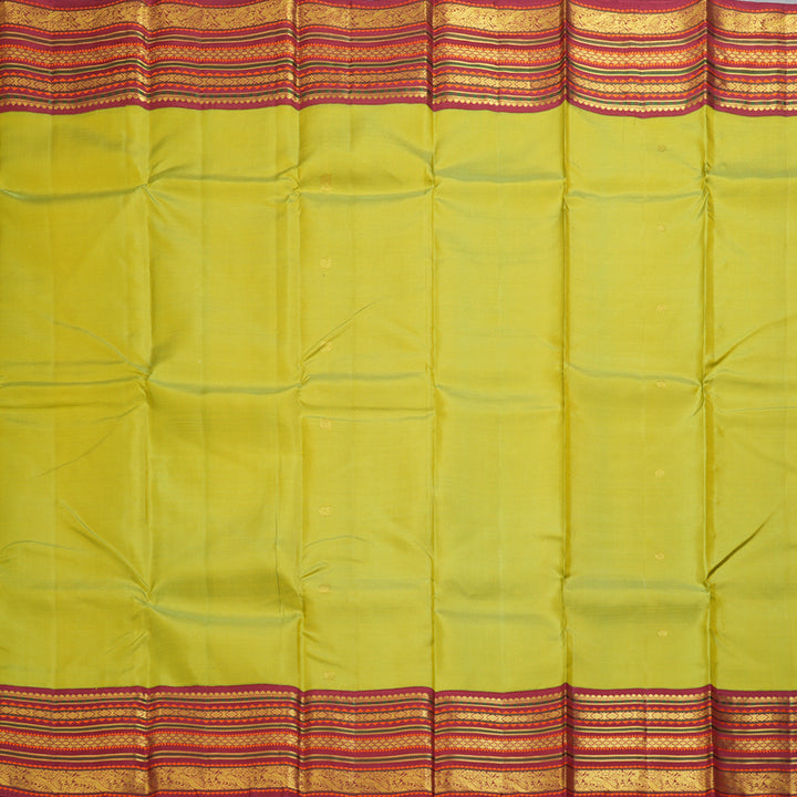 Hayagrivas Handloom Fluorescent Green Kanjivaram Silk Saree with Maroon Border KBF211E9-2
