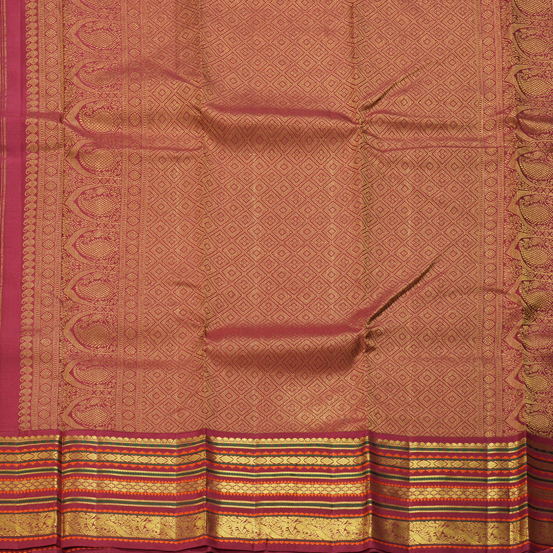Hayagrivas Handloom Fluorescent Green Kanjivaram Silk Saree with Maroon Border KBF211E9-2