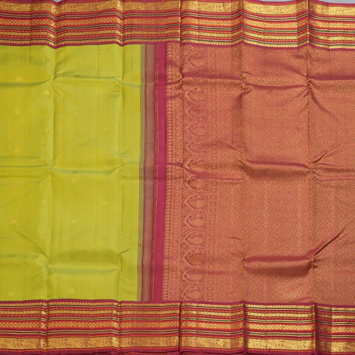 Hayagrivas Handloom Fluorescent Green Kanjivaram Silk Saree with Maroon Border KBF211E9-2