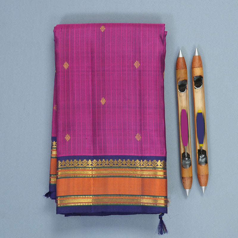 Hayagrivas Handloom Vadamalli Kanjivaram Silk Saree with Navy Blue Border KBF211E23-1