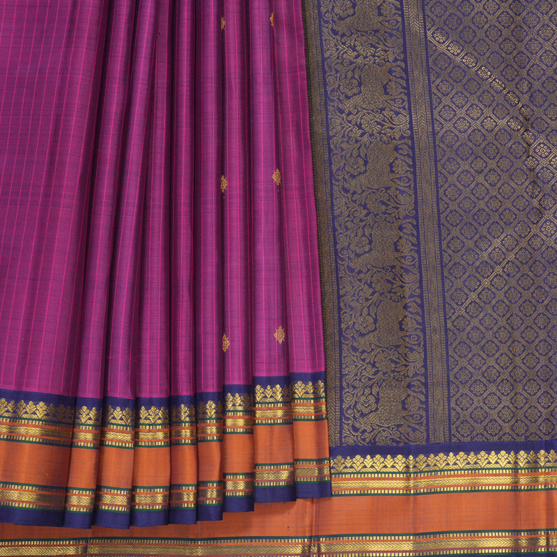 Hayagrivas Handloom Vadamalli Kanjivaram Silk Saree with Navy Blue Border KBF211E23-1