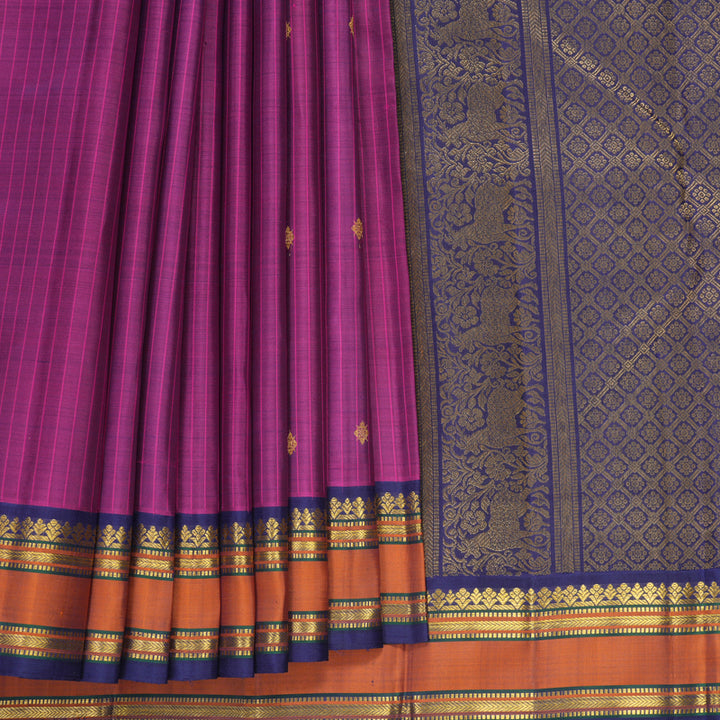 Hayagrivas Handloom Vadamalli Kanjivaram Silk Saree with Navy Blue Border KBF211E23-1