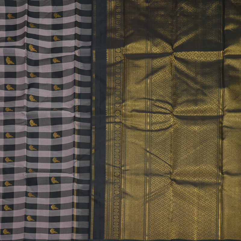 Hayagrivas Handloom Black &amp; Lilac Checks Kanjivaram Silk Saree KBF211E24-1