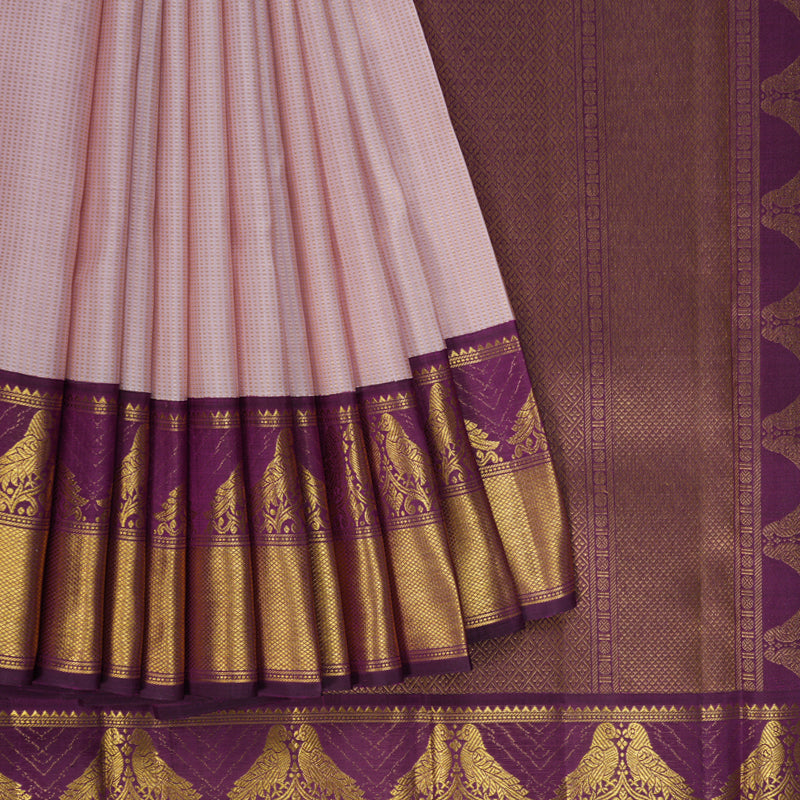 Hayagrivas Handloom Onion Pink Kanjivaram Silk Saree with Purple Border KBF211E25-1