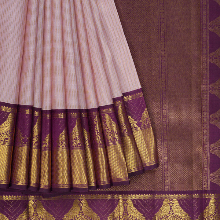 Hayagrivas Handloom Onion Pink Kanjivaram Silk Saree with Purple Border KBF211E25-1