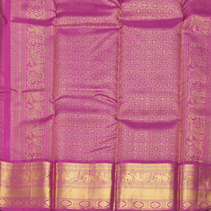 Hayagrivas Handloom Parrot Green Kanjivaram Silk Saree with Magenta Border KBF211E5-1