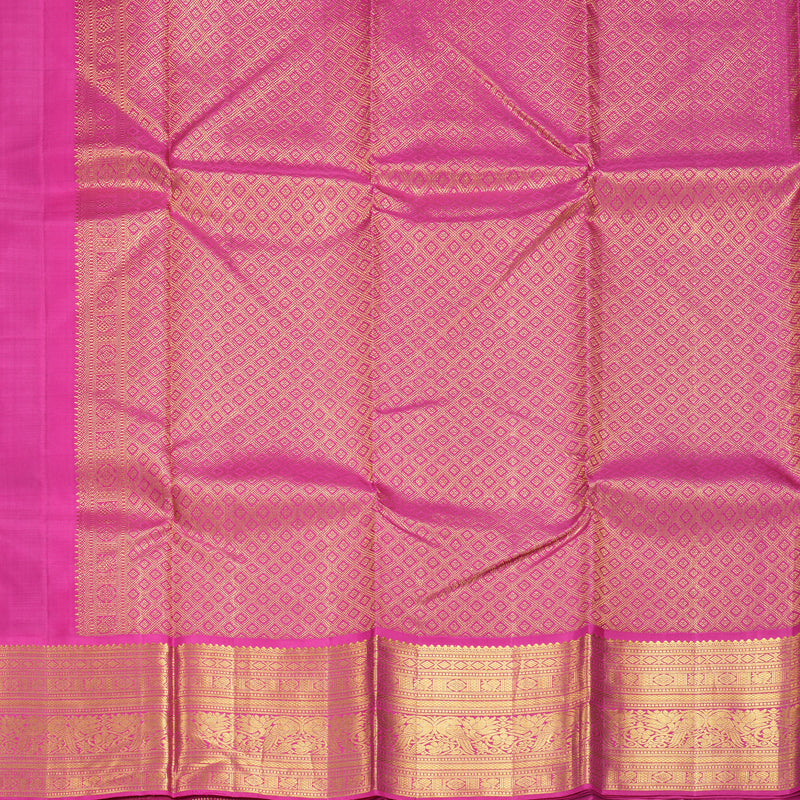 Hayagrivas Handloom Bottle Green Kanjivaram Silk Saree with Rani Pink Border KBF211E5-2