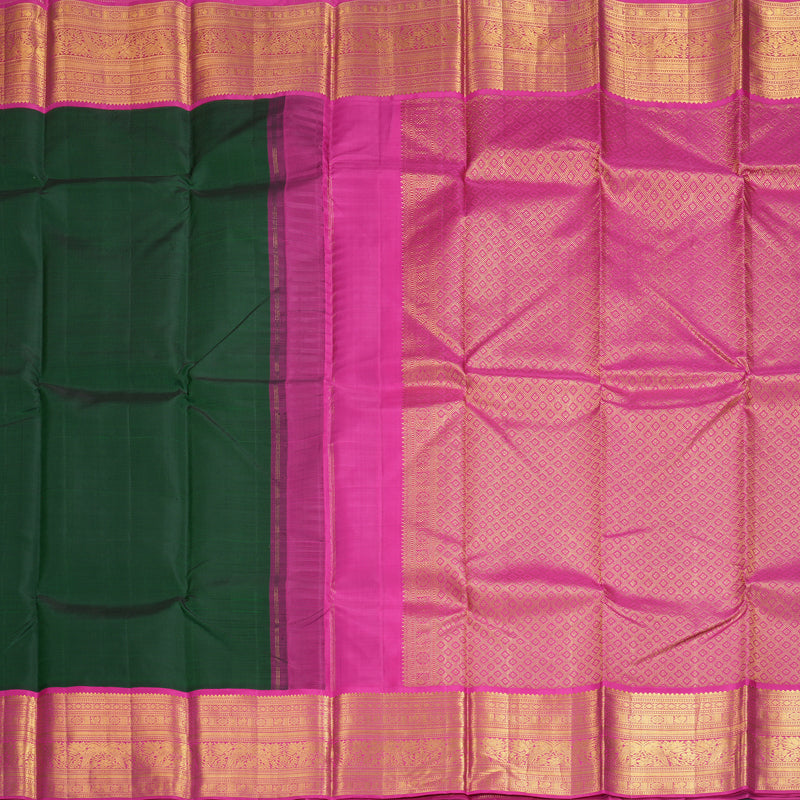 Hayagrivas Handloom Bottle Green Kanjivaram Silk Saree with Rani Pink Border KBF211E5-2