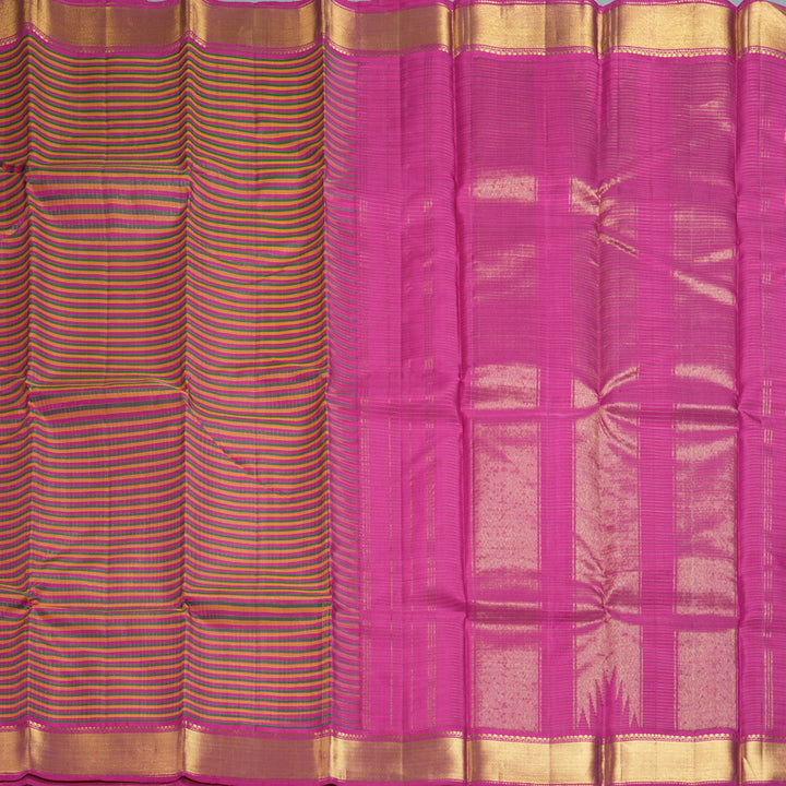 Hayagrivas Handloom Multicolour Checks Kanjivaram Silk Saree with Rani Pink Border KBF211E6-1