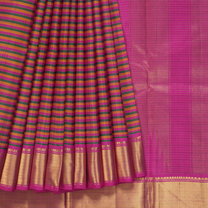 Hayagrivas Handloom Multicolour Checks Kanjivaram Silk Saree with Rani Pink Border KBF211E6-1
