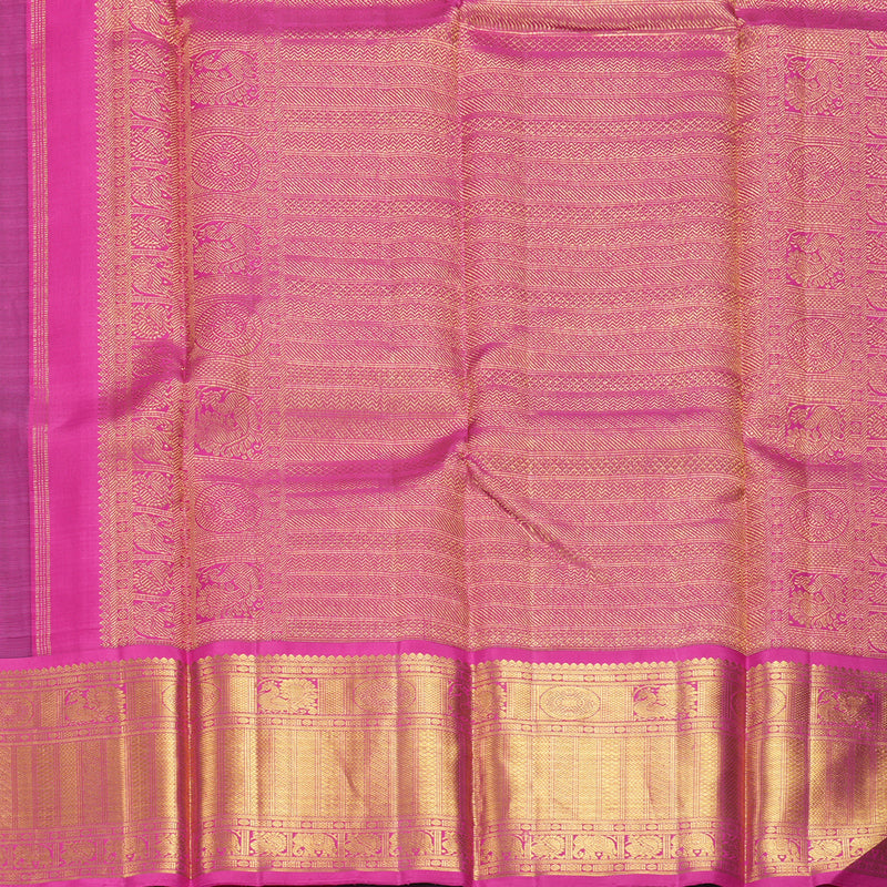 Hayagrivas Handloom Dark Blue Kanjivaram Silk Saree with Pink Border KBF211E8-1