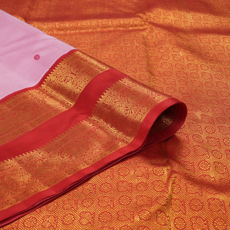 Hayagrivas Handloom Rose Pink Kanjivaram Silk Saree with Red Border KBF213E1-1