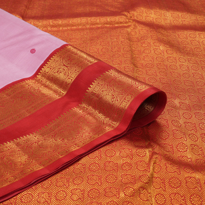 Hayagrivas Handloom Rose Pink Kanjivaram Silk Saree with Red Border KBF213E1-1