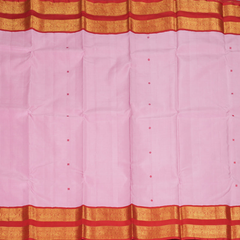 Hayagrivas Handloom Rose Pink Kanjivaram Silk Saree with Red Border KBF213E1-1