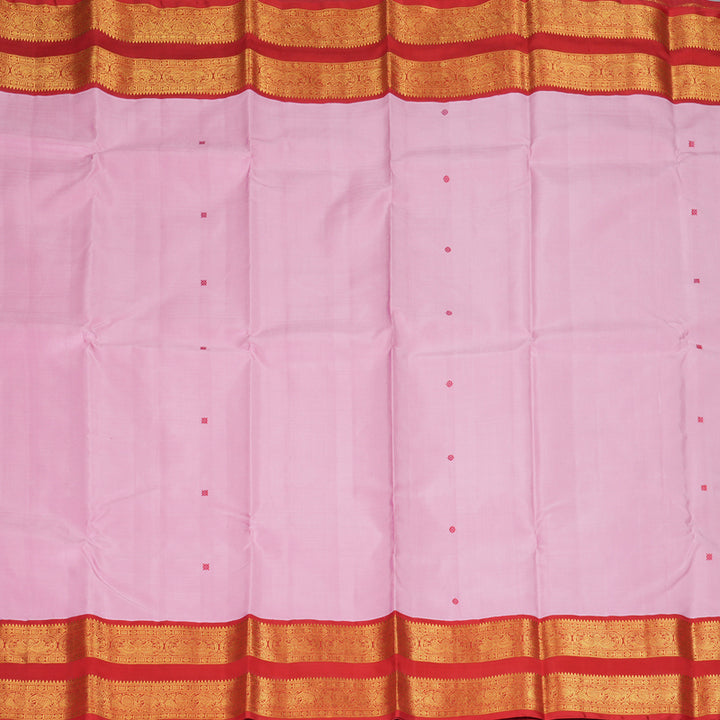 Hayagrivas Handloom Rose Pink Kanjivaram Silk Saree with Red Border KBF213E1-1