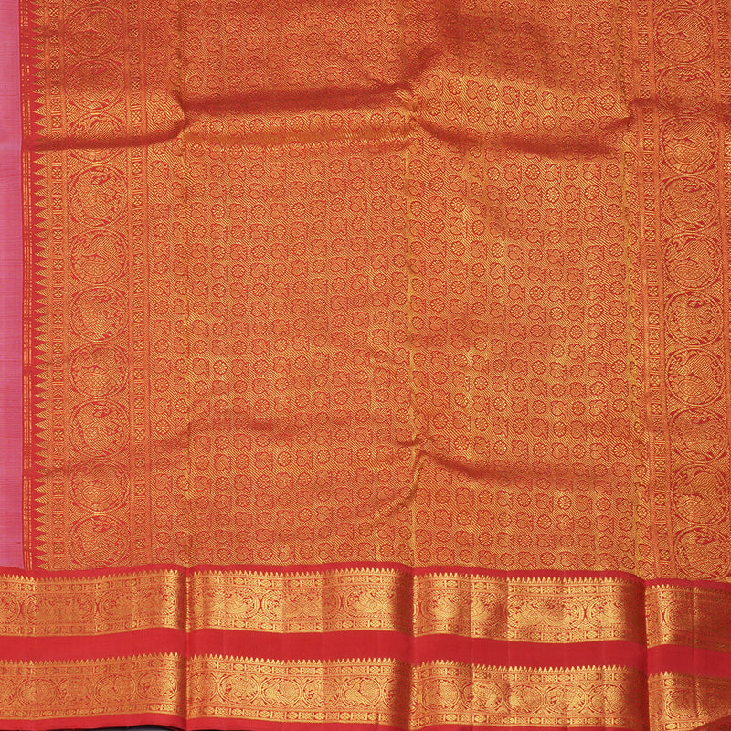 Hayagrivas Handloom Rose Pink Kanjivaram Silk Saree with Red Border KBF213E1-1