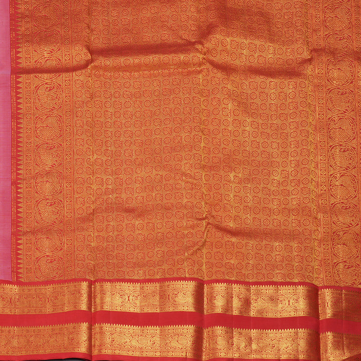 Hayagrivas Handloom Rose Pink Kanjivaram Silk Saree with Red Border KBF213E1-1