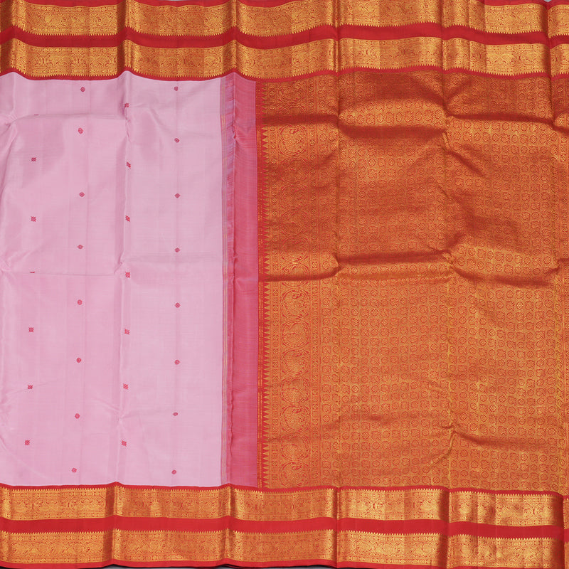 Hayagrivas Handloom Rose Pink Kanjivaram Silk Saree with Red Border KBF213E1-1