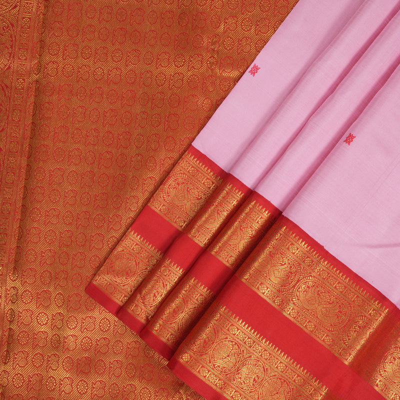 Hayagrivas Handloom Rose Pink Kanjivaram Silk Saree with Red Border KBF213E1-1