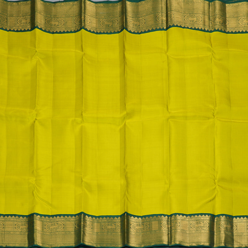 Hayagrivas Handloom Lemon Yellow Kanjivaram Silk Saree with Bottle Green Border KBF213E2-1