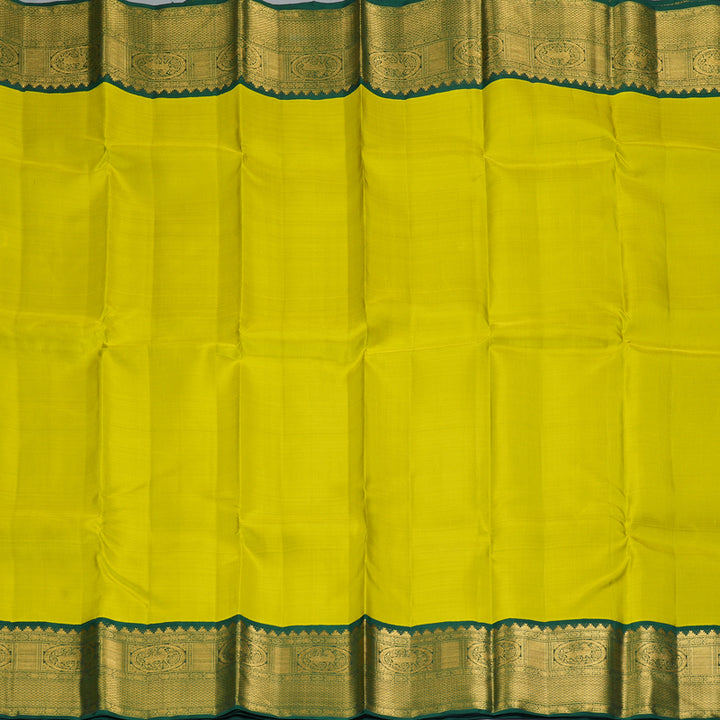 Hayagrivas Handloom Lemon Yellow Kanjivaram Silk Saree with Bottle Green Border KBF213E2-1