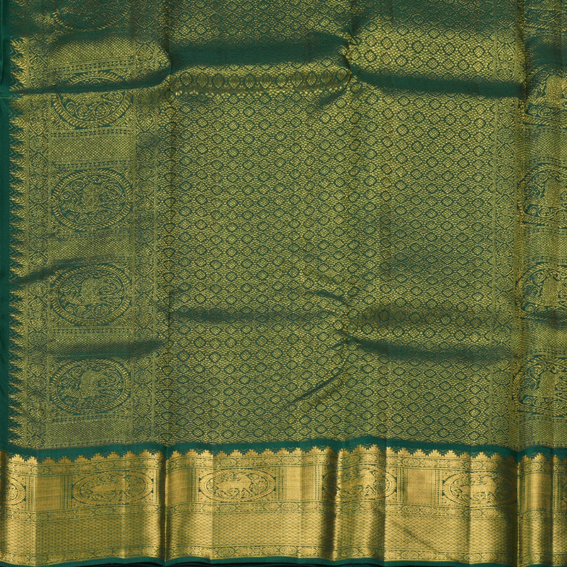 Hayagrivas Handloom Lemon Yellow Kanjivaram Silk Saree with Bottle Green Border KBF213E2-1